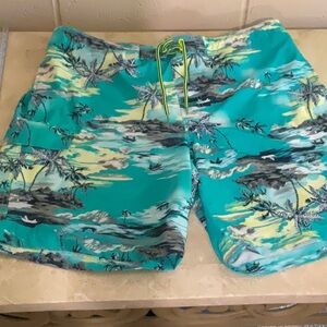George Green and Yellow Board Shorts Tropical Swimwear